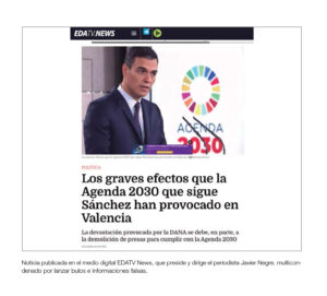 Noticia publicada en el medio digital EDATV News, que preside y dirige el periodista Javier Negre, multicondenado por lanzar bulos e informaciones falsas.