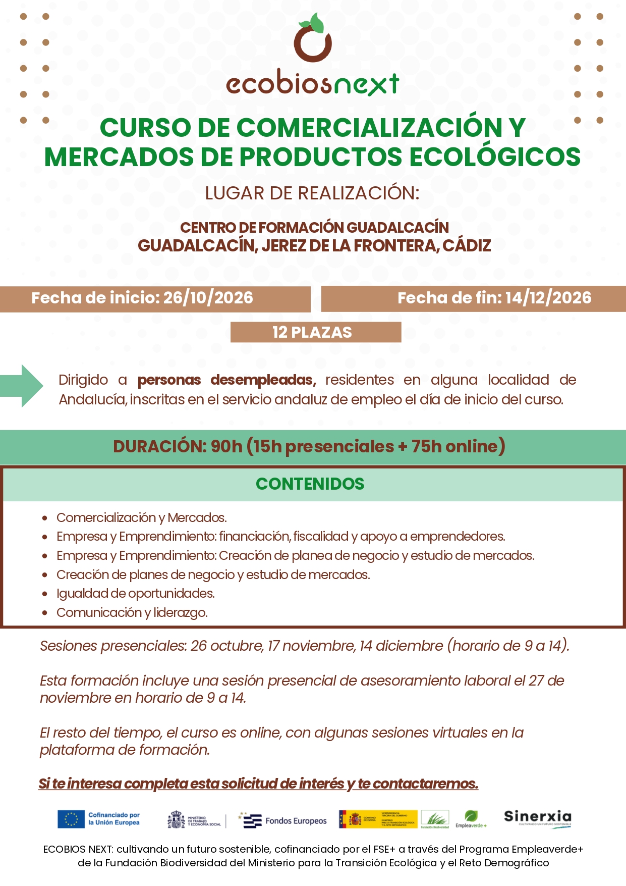 Curso "COMERCIALIZACIÓN Y MERCADOS DE PRODUCTOS ECOLÓGICOS" - Andalucía